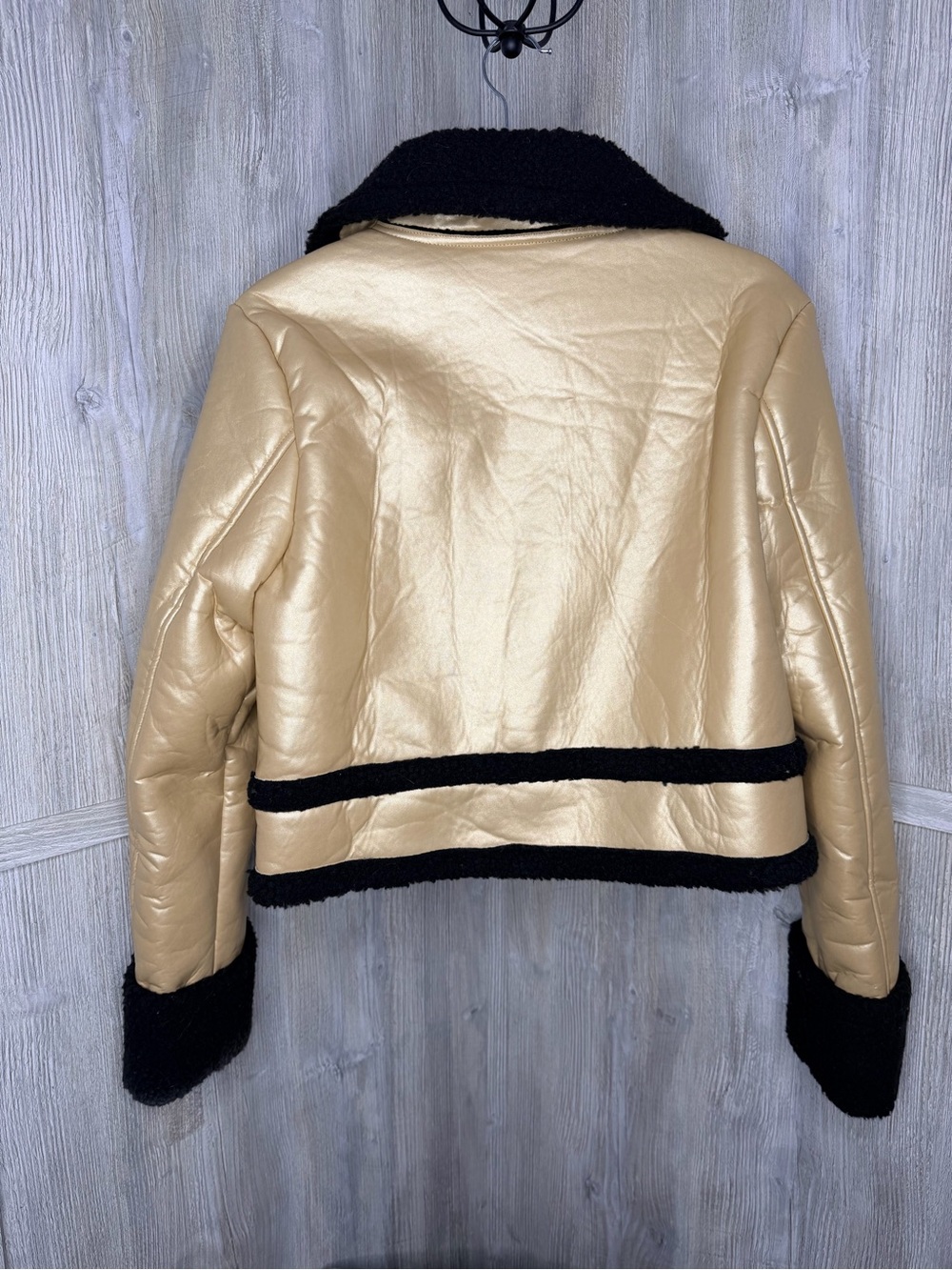 Shein Gold Metallic Aviator Jacket Size Small - Picture 4 of 5